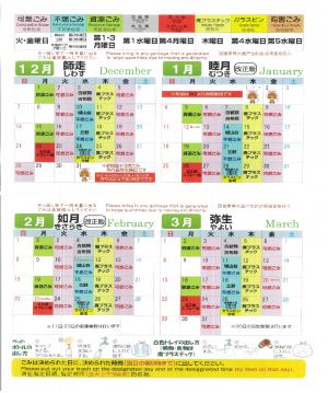 令和7年度ごみ分別カレンダー12月から3月